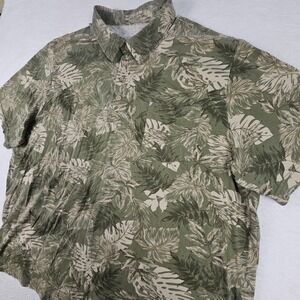 KS Island Hawaiian Shirt 3XL Big Tall Green Floral Hawaiian Print 100% Cotton